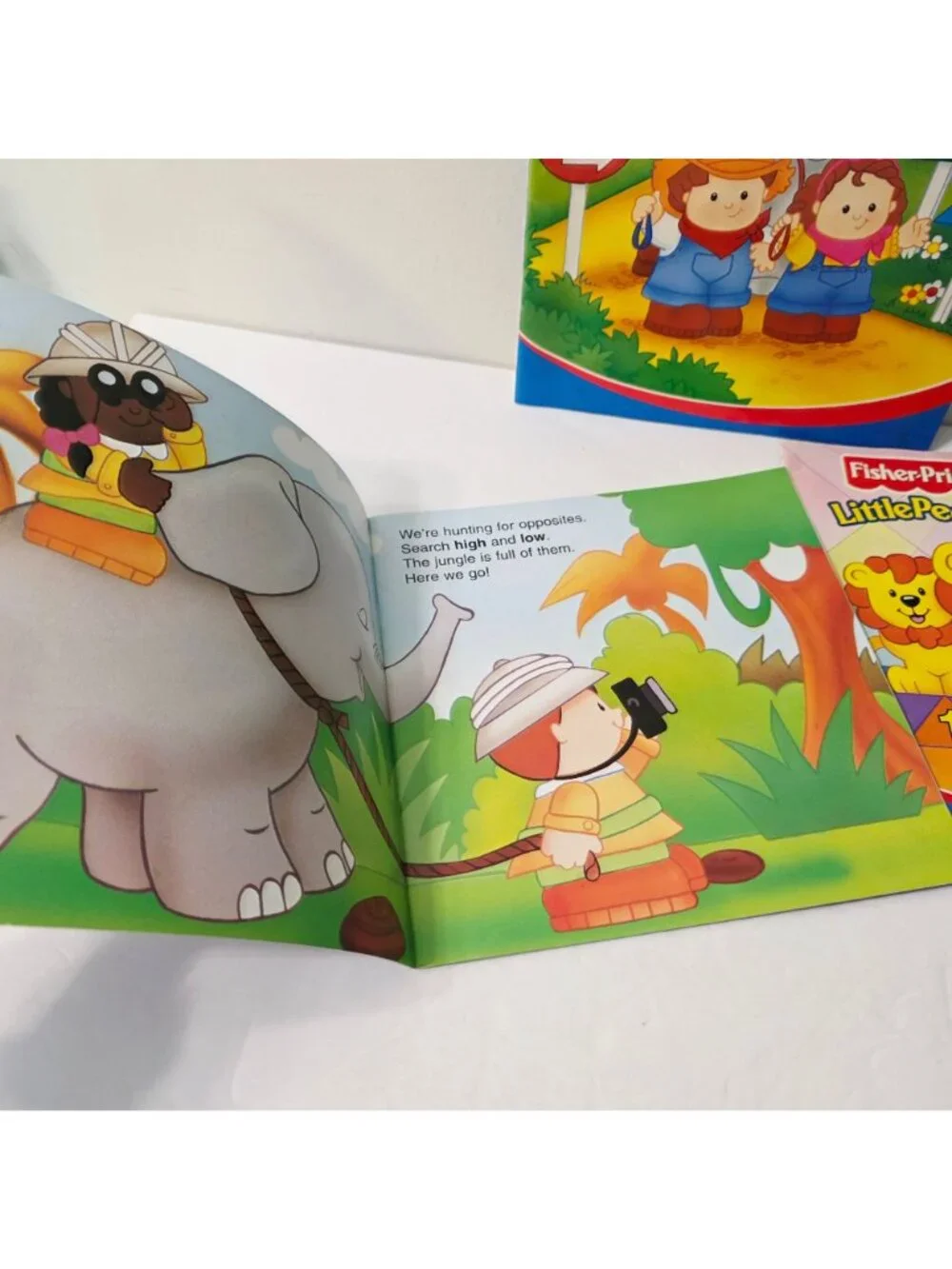 3 Vtg Fisher Price Little People Opposite Safari Circus Books Sticker Workbook